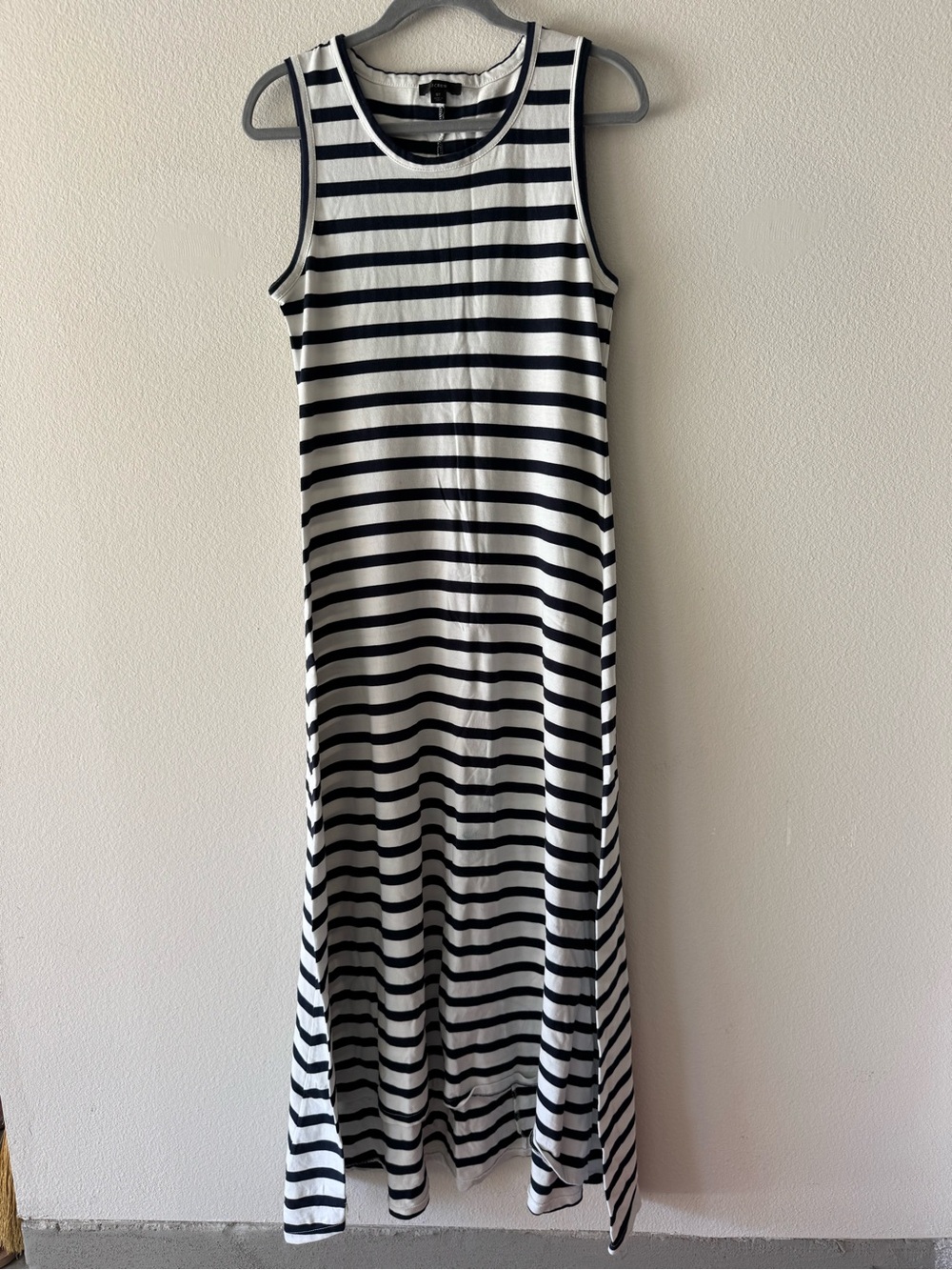 J. Crew Black and White Striped Sleeveless Maxi Dress